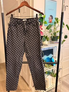 Cello Women's Straight Leg Checkered Jeans - Black & Gray